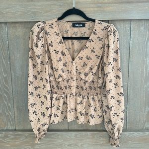 fab'rik Wheatly Floral Peplum Blouse - Brown - Size M